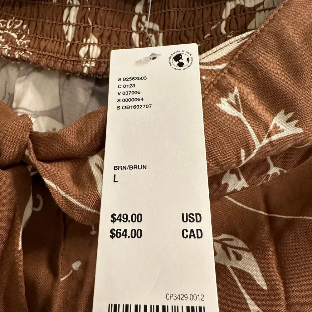 NWT Urban Outfitters Brown Patterned Flowy Cropped Pants Large - Picture 4 of 4